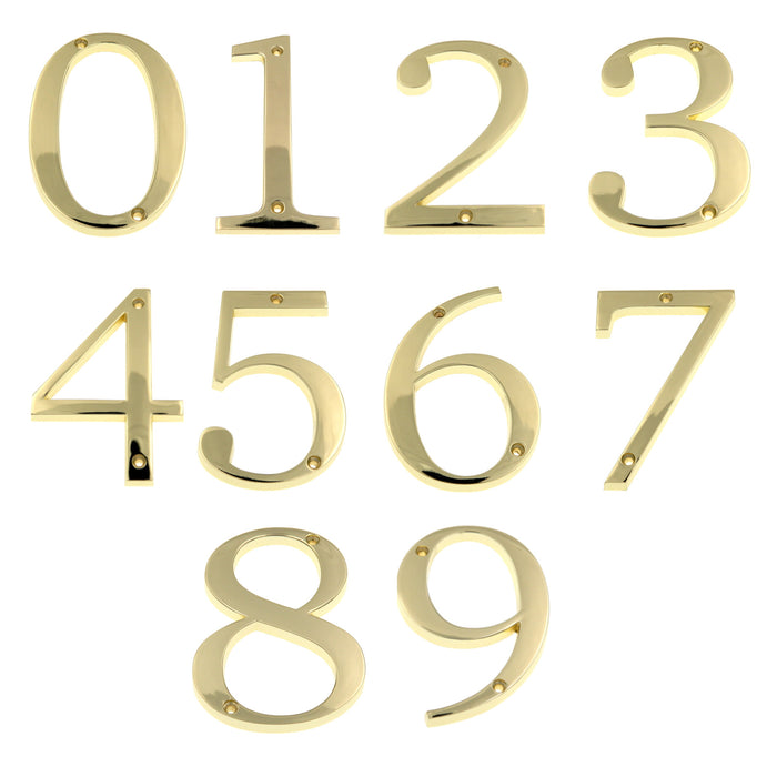 Polished Brass Metal Bold 5 inch Flush House Address Numbers, Bold Easy-to-read Font