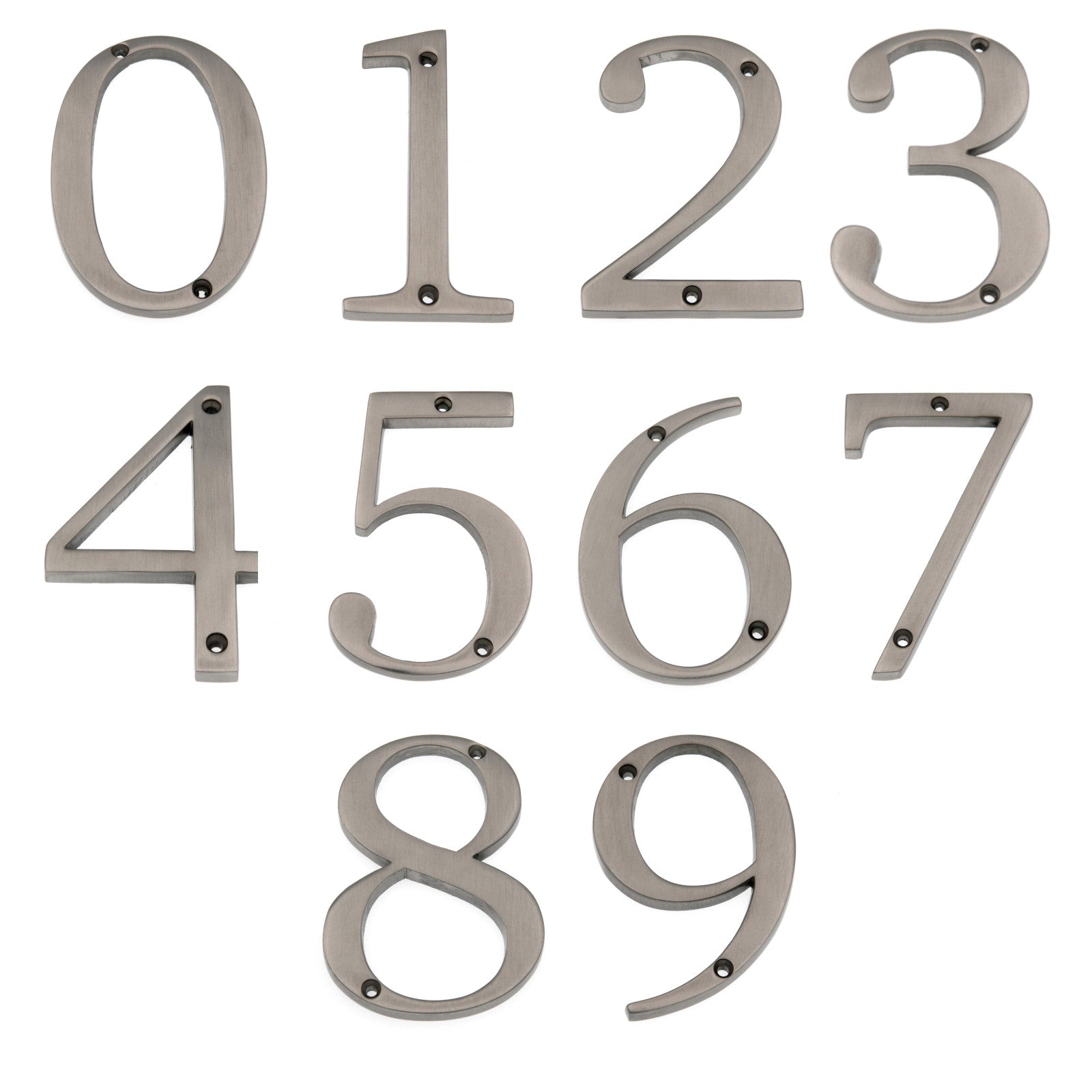 Números de dirección de casa empotrados de 4 pulgadas de metal de níquel satinado, fuente legible en negrita