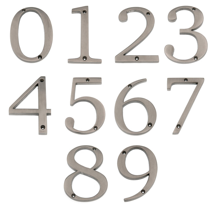 Satin Nickel Metal 4 inch Flush House Address Numbers, Bold Readable Font