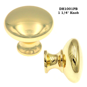 Warwick Traditional Polished Brass 1 1/4" Solid Round Cabinet Knob Pull DH1001PB