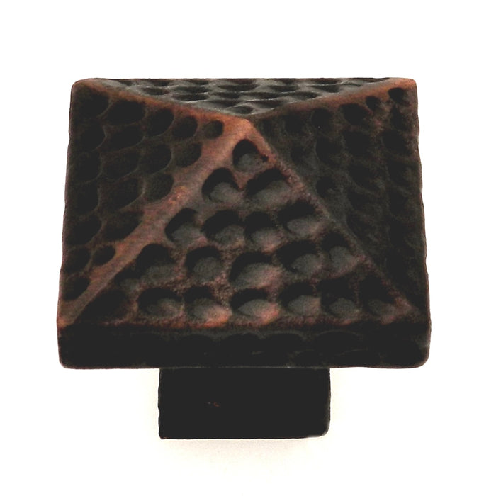10 Pack Warwick Rustic Bronze 1 1/8" Hammered Square Cabinet Knob Pull DH1006BZ