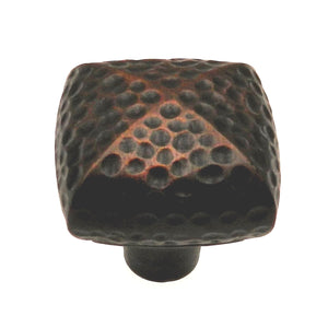 Warwick Rustic Bronze 1 1/8" Solid Hammered Square Cabinet Knob Pull DH1019BZ