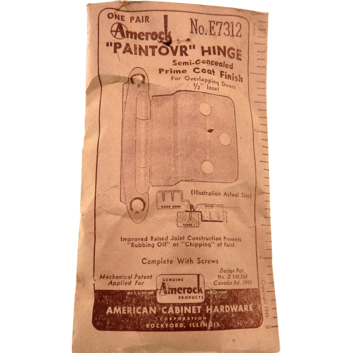 Pair of Vintage Amerock Prime Coat 1/2" Inset Hinges Non Self-Closing E7312