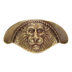 Period Brass Solid Brass Drawer Cup Pull 3" Ctr Lion Head Sherwood Antique F113