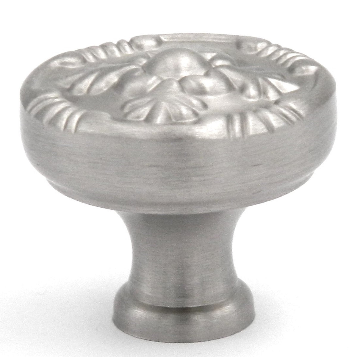 Paquete de 10 perillas de gabinete de latón macizo adornadas redondas de níquel satinado Belwith Keeler Richelieu F406 de 1 1/4"