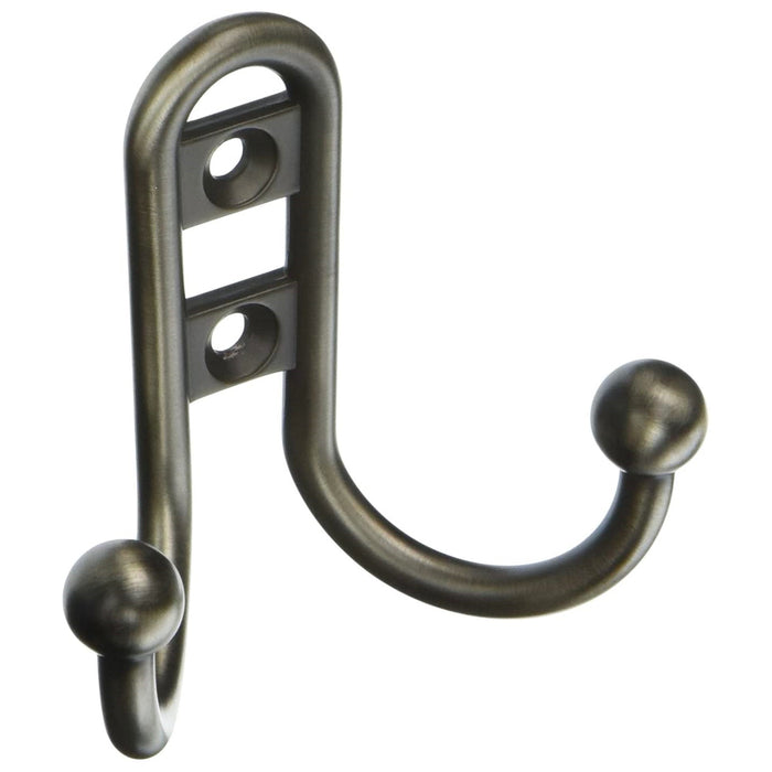 Amerock H55457-AS 2-7/8in (73mm) Double Prong Robe Hook, Antique Silver