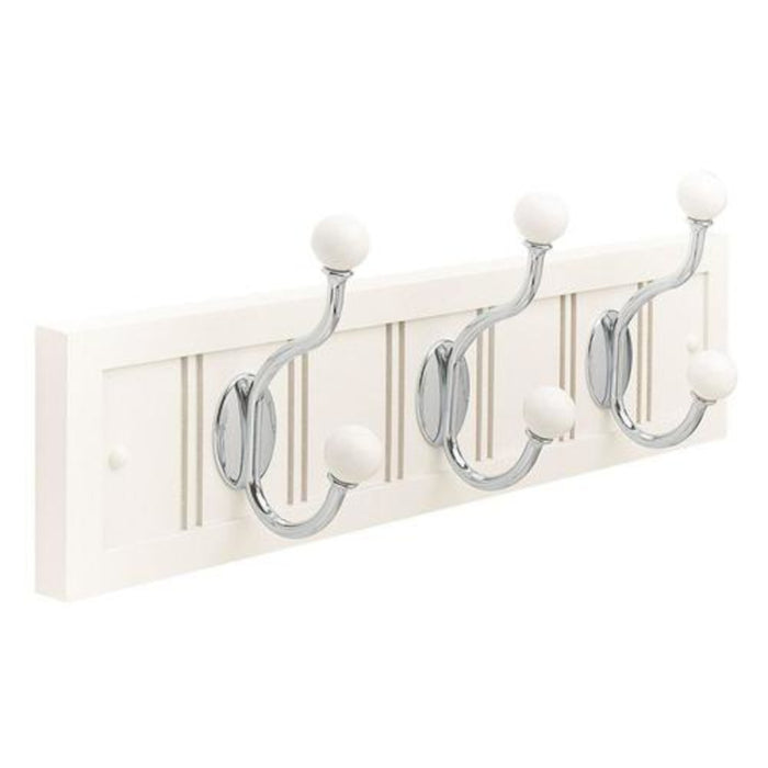 Amerock 18" Beadboard Coat and Hat Globe Hook Rack White Chrome H55640