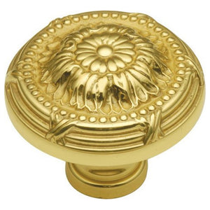 Keeler M3 Polished Brass Solid Brass 1 1/2" Cabinet Knob Pulls Ribbon and Reed