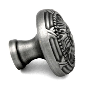 Belwith Keeler Ribbon & Reed 1 1/4" Old English Pewter Round Ornate Solid Brass Cabinet Knob M502