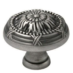Belwith Keeler Ribbon & Reed 1 1/2" Old English Pewter Round Ornate Solid Brass Cabinet Knob M503
