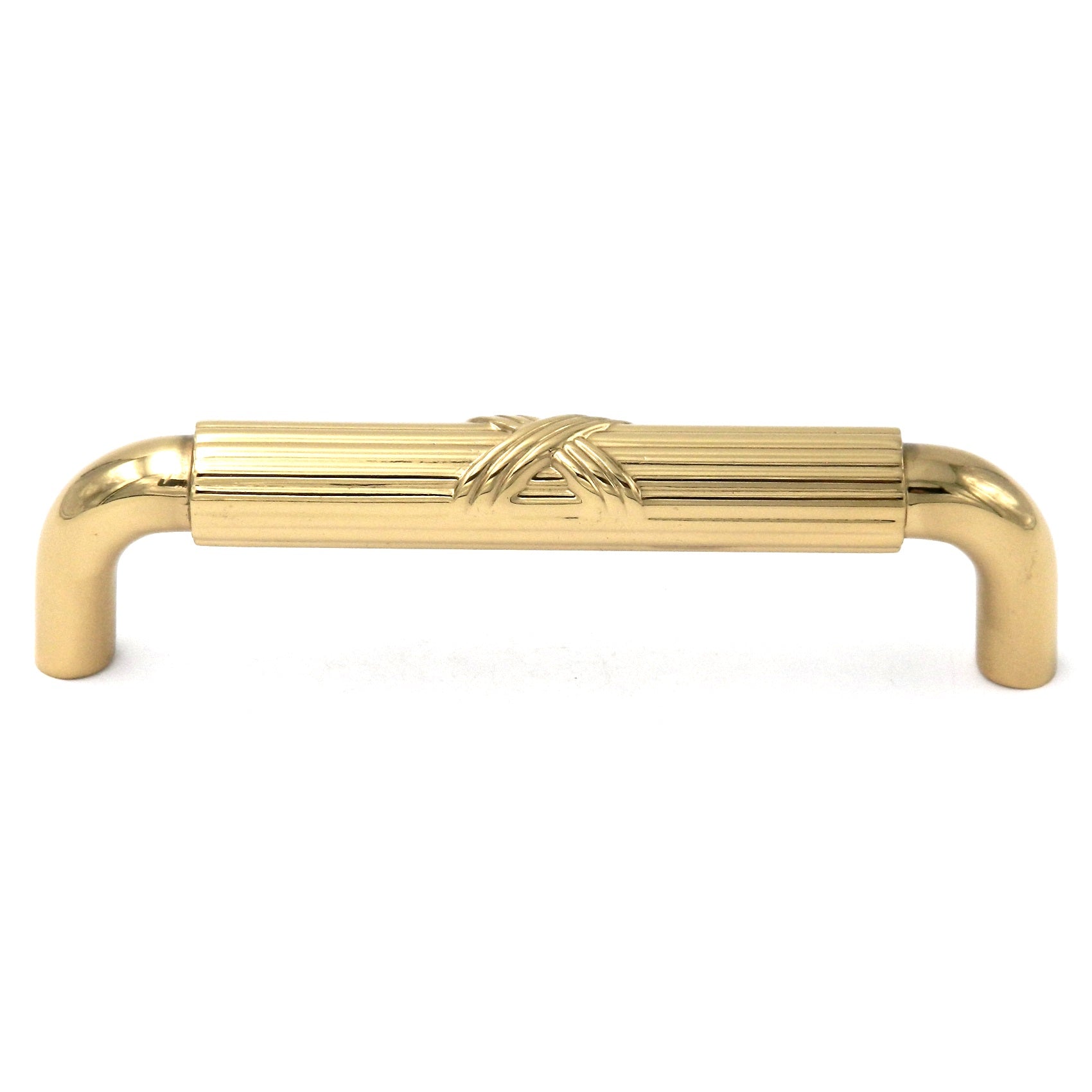 Paquete de 20 tiradores de mango de latón macizo Keeler Ribbon &amp; Reed M8 de latón pulido de 3 3/4" (96 mm) cc