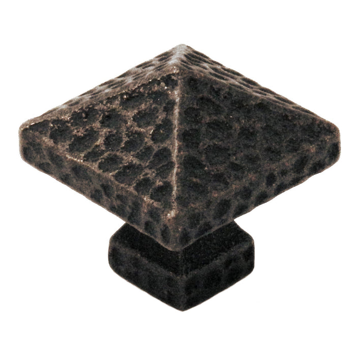 Belwith Keeler Kingston 1 1/4" Antique Satin Bronze Square Hammered Pyramid Solid Brass Cabinet Knob M82
