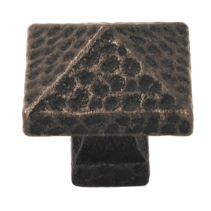 10 Pack Belwith Keeler Kingston 1 1/4" Antique Satin Bronze Square Hammered Pyramid Solid Brass Cabinet Knob M82