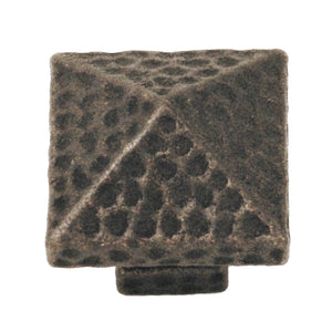 Belwith Keeler Kingston 1 1/4" Antique Satin Bronze Square Hammered Pyramid Solid Brass Cabinet Knob M82