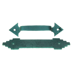 Acorn Mfg Forged Iron Cabinet Pull With Backplate 3 3/4" (96mm) Ctr. Green MPAVP