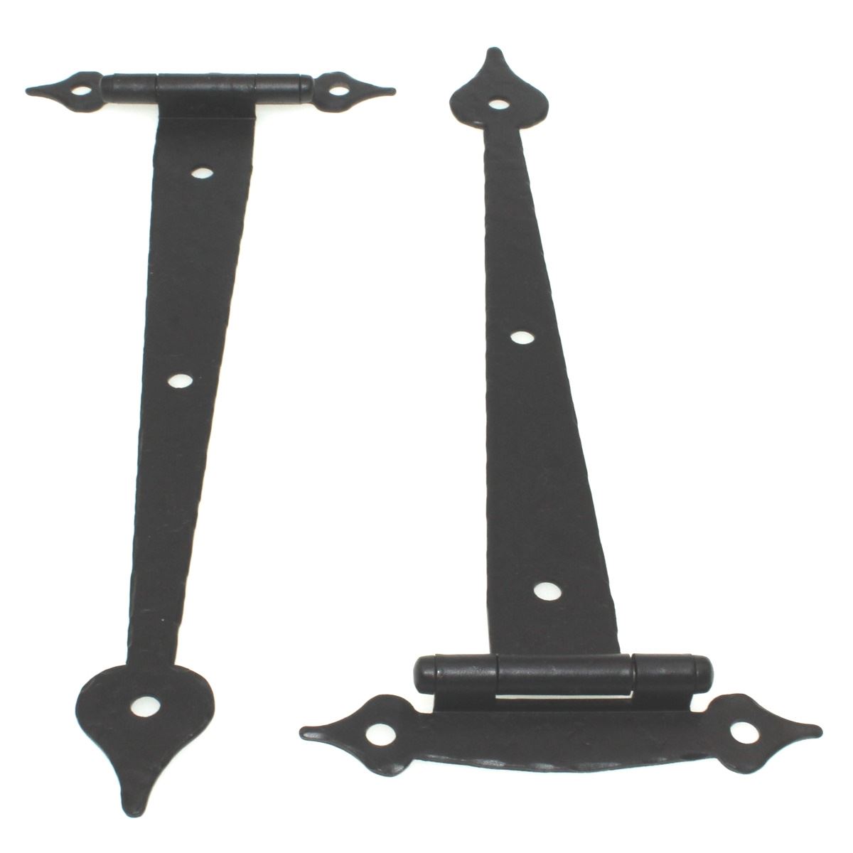 Pair National Lock Hammered 6 1/2" Strap T Hinges Dead Black Spade Tip N378-1D