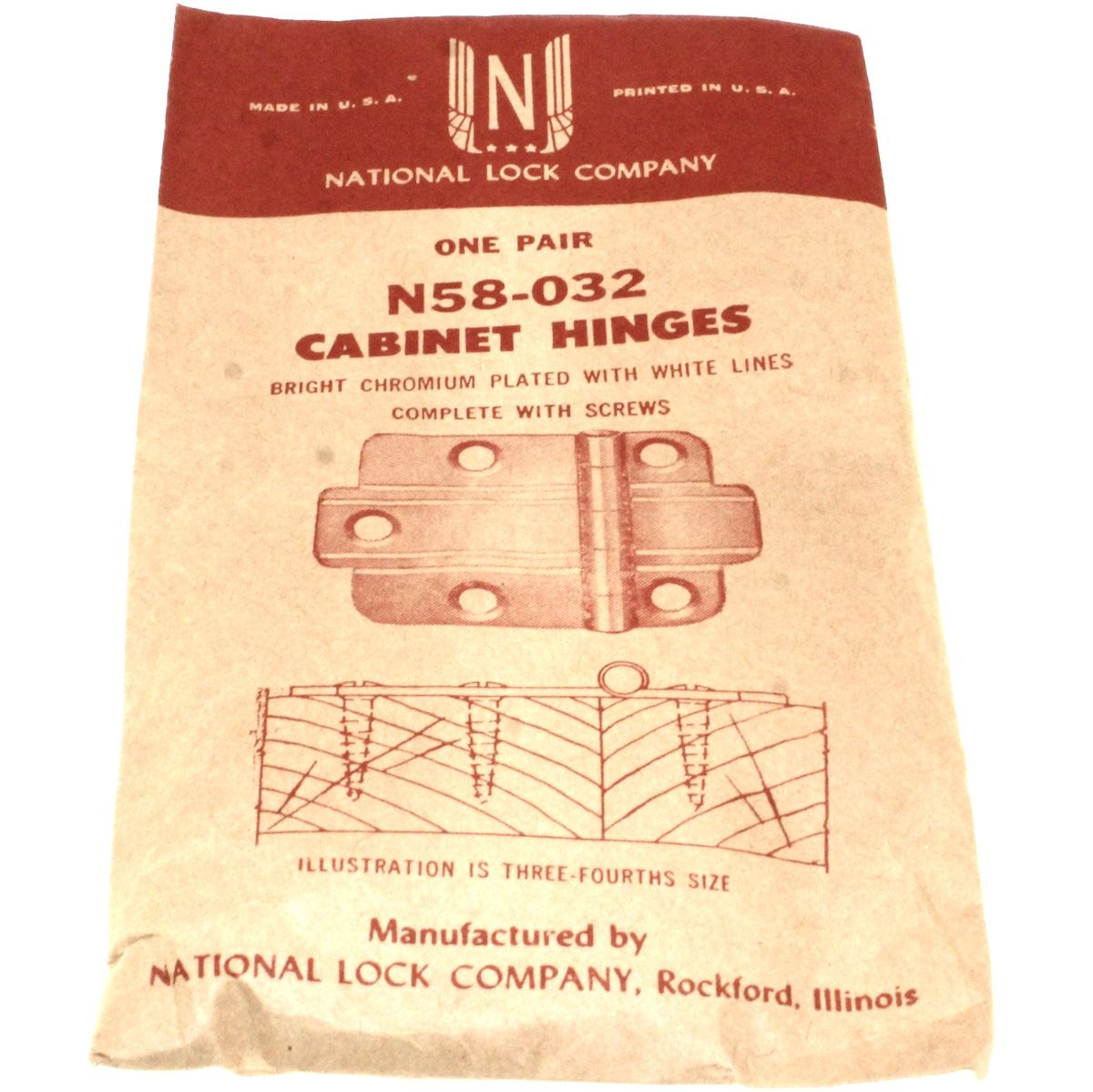 Pair Vintage National Lock Bright Chrome White Lines Flush Cabinet Hinge N58-032