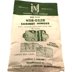 Pair Vintage National Lock Bright Chrome 3/8" Offset Cabinet Hinges N58-032B