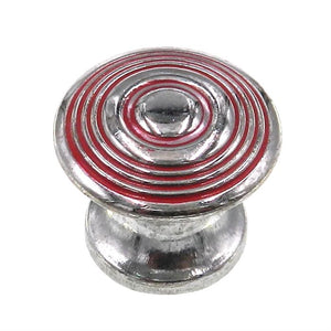 Vintage National Lock 1" Chrome with Red Lines Steel Cabinet Knob N61-189