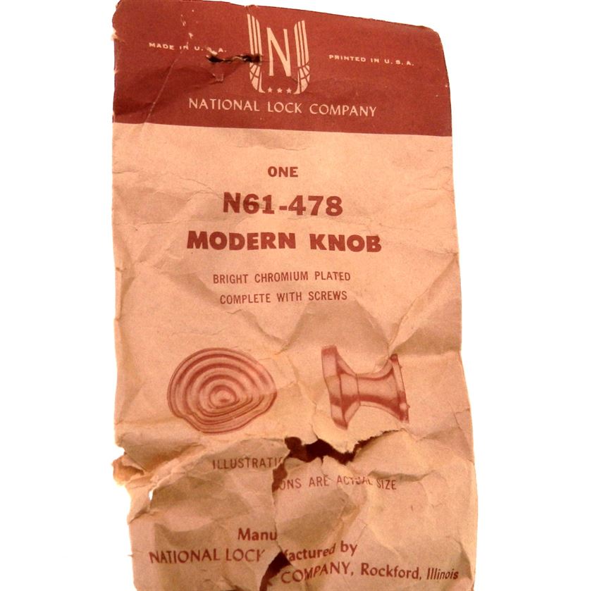 Vintage National Lock Modern Polished Chrome With Lines 1" Cabinet Knob N61-478