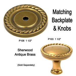 10 Pack Belwith Keeler Sherwood Antique Solid Brass Cabinet Knob Backplate P106
