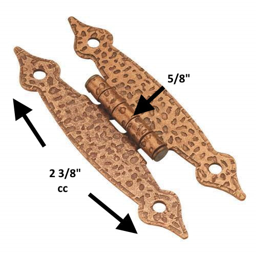 Par de bisagras de montaje en superficie "H" para gabinete colonial de cobre antiguo de nogal americano P106-AC