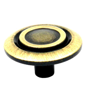 10 Pack Hickory Hardware Cavalier Antique Brass Disc 1 3/8" Cabinet Knob P121-AB