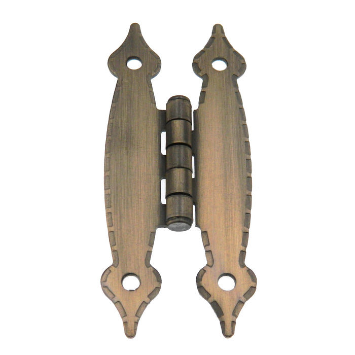 Pair of Hickory Hardware Antique Brass Cabinet "H" Surface Mount Hinges P148-AB
