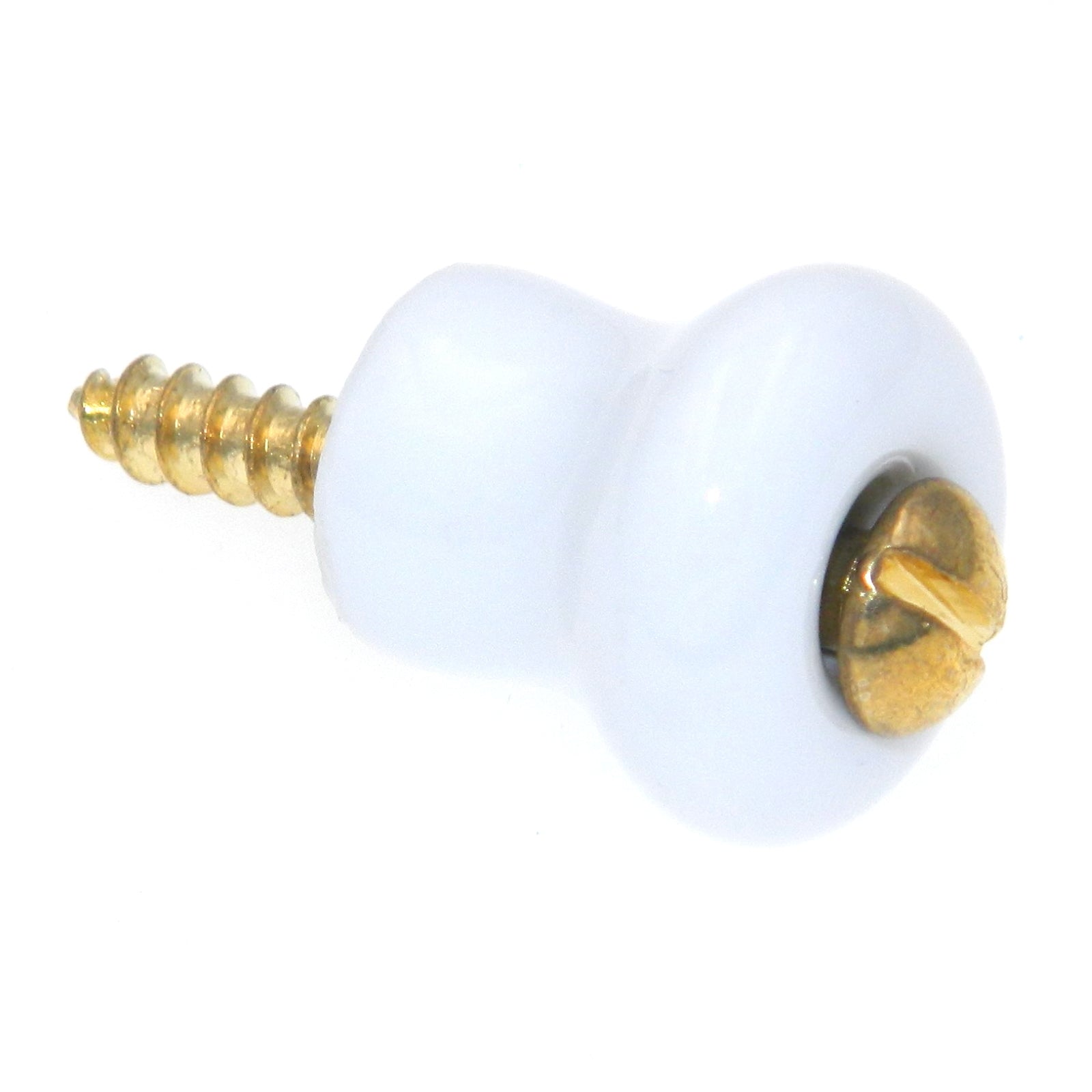 10 Pack Hickory Hardware English Cosy 11/16" White with Polished Brass Screw Stem Cabinet Knob P2-W