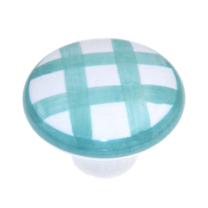 20 Pack Hickory Hardware English Cozy 1 1/2" White and Green Checked Ceramic Cabinet Knob P2180-WGRCK