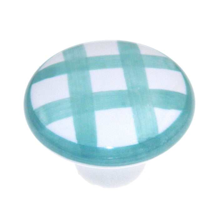 20 Pack Hickory Hardware English Cozy 1 1/2" White and Green Checked Ceramic Cabinet Knob P2180-WGRCK