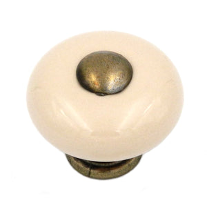 Hickory Hardware Tranquility Light Almond & Lancaster Hand Polished Brass Round 1 1/4" Porcelain Knob P222-LAD