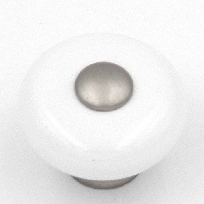 Hickory Hardware Tranquility White & Satin Nickel Round 1 1/4" Porcelain Cabinet Knob P222-SN