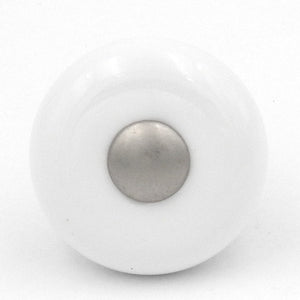 Hickory Hardware Tranquility White & Satin Nickel Round 1 1/4" Porcelain Cabinet Knob P222-SN