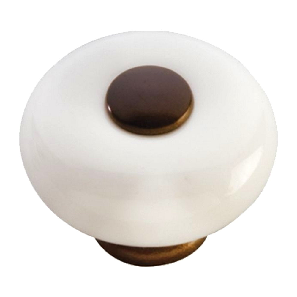 Hickory Hardware 1 1/4" White Porcelain Cabinet Knob with Bronze Stem P222-VBZW