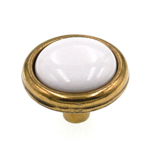 Belwith Tranquility 1 1/4" Brass Cabinet Knob White Porcelain Center P225-W