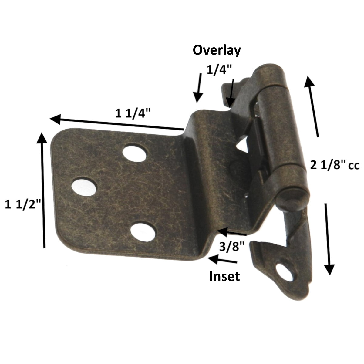 Pair of Hickory Hardware 3/8" Inset Hinges Black Iron Self-Closing P243-BI