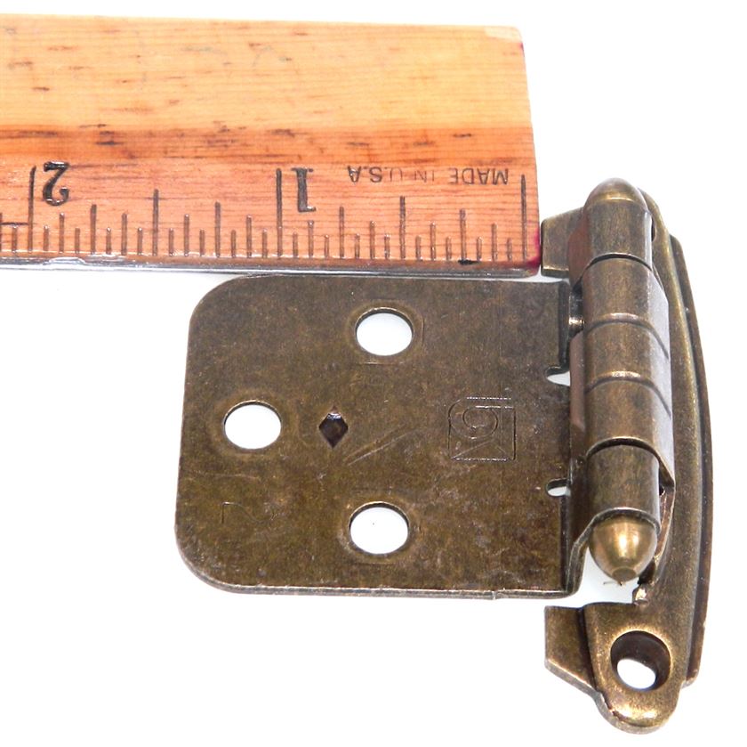 Pair Belwith Antique Brass Flush Overlay Hinges Old Style, Bullet Tip P244-AB-76