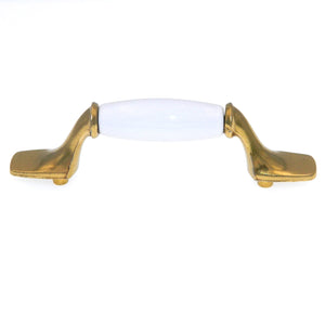 Hickory Hardware Manor House Polished Brass and White 3"cc Cabinet Handle P248-W