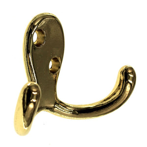 Belwith Utility Hooks Polished Brass Double Prong Robe Wall Hook P27115-PB