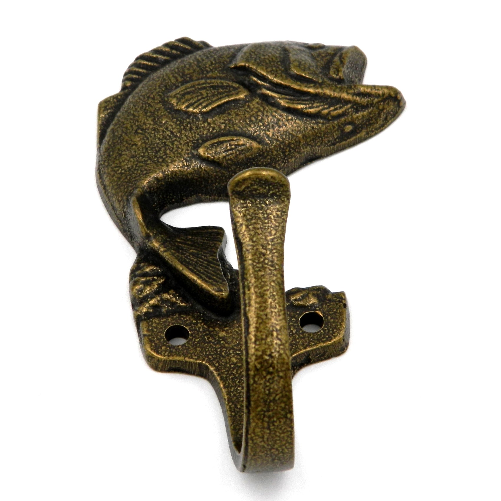 P28632-AB Antique Brass Solid Brass 3 5/8" Small Mouth Bass Coat Hook Belwith