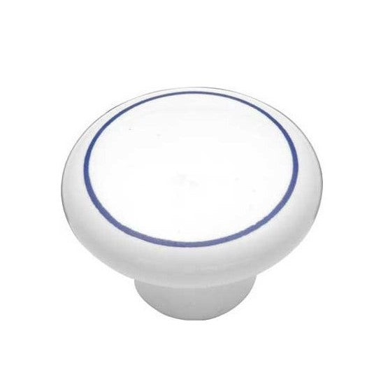 Hickory Hardware English Cozy blanco con círculo azul 1 1/2" perilla de gabinete de porcelana P29-BC