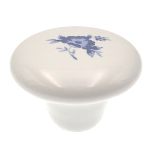 Paquete de 10 perillas de gabinete de porcelana blanca P29-BF de 1 1/2" con flor azul Belwith