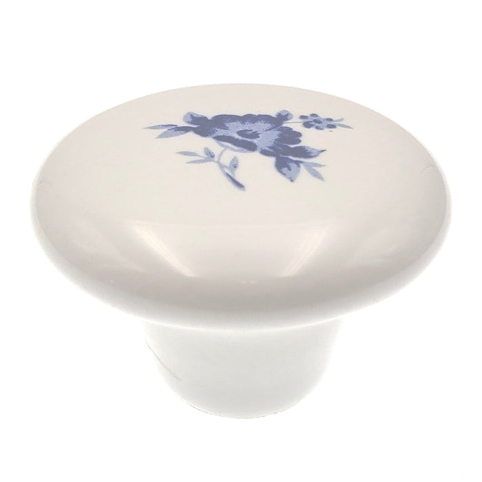 Hickory Hardware English Cozy 1 1/2" White with Blue Flower Round Cabinet Knob P29-BF