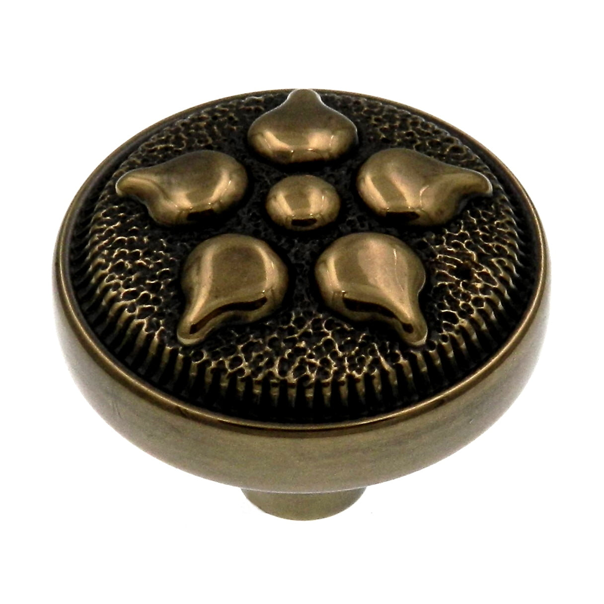 Belwith Keeler Gótico Español 1 3/8" Sherwood Latón Antiguo Adornado Latón Sólido Gabinete Perilla P3024-07