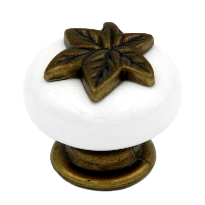 10 Pack Hickory Hardware Country Lancaster Polished and White 1 1/4" Leaf Cabinet Knobs P3030-LPW