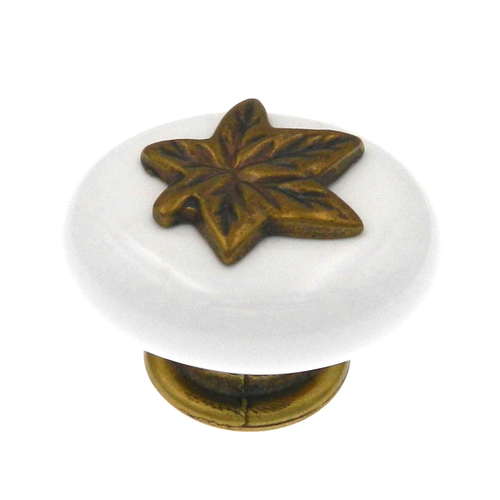 20 Pack Hickory Hardware Country Lancaster Polished, White 1 1/2" Leaf Cabinet Knobs P3031-LPW