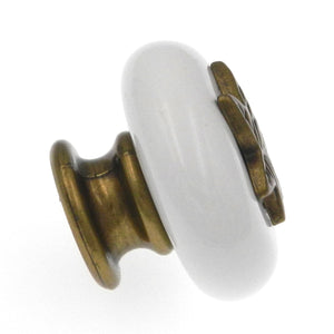 10 Pack Hickory Hardware Country Lancaster Polished and White 1 1/2" Leaf Cabinet Knobs P3031-LPW