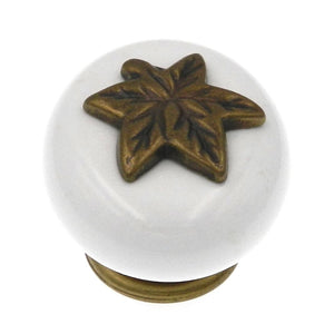 Hickory Hardware Country Casual Lancaster Polished and White 1 1/2" Leaf Cabinet Knob P3031-LPW