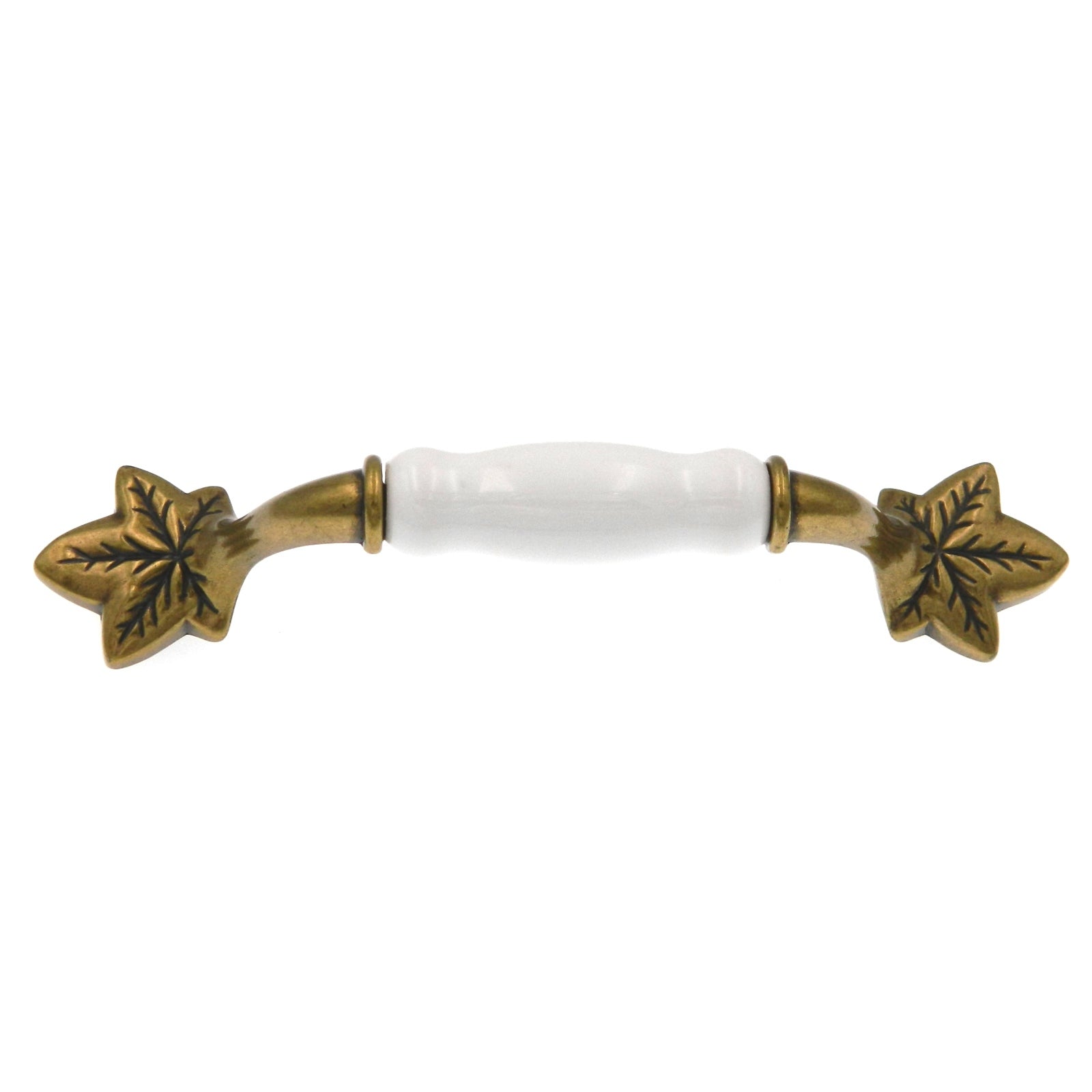 Hickory Country Lancaster Polished and White Porcelain 3 3/4"cc Leaf Cabinet Pull P3032-LPW